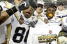 Players from Georgia Tech, including Daniel McKayhan, left, and Embry Peeples, right, celebrate Tech's 39-34 win over Clemson in the Atlantic Coast Conference Championship NCAA college football game Saturday, Dec. 5, 2009, in Tampa, Fla.  (AP Photo/Mike Carlson)